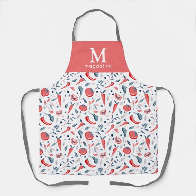 Tablier Tomates Carottes Motif Monogramme Nom Légumes (Recto)