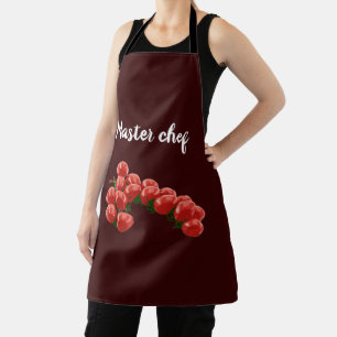 Tablier tomates cerises fraîches sur une branche avec tabl