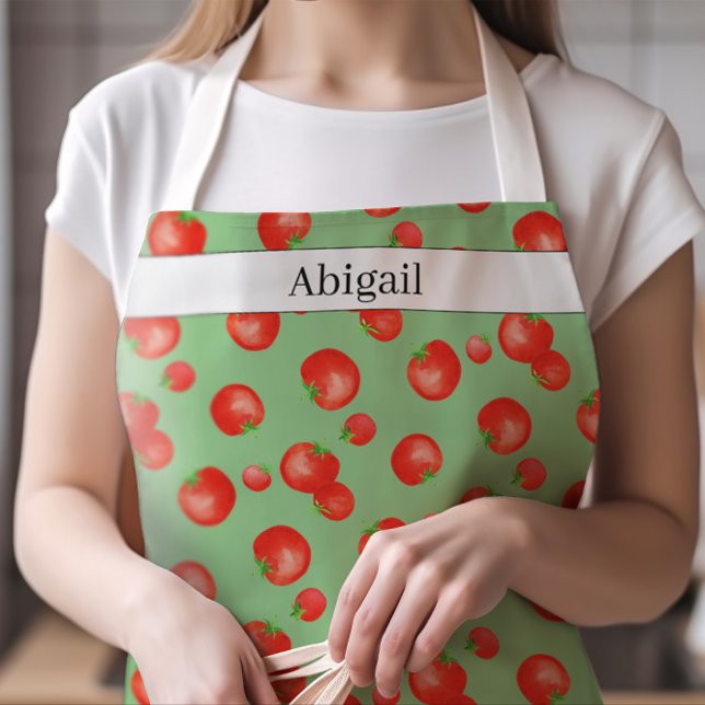 Tablier Tomates d'aquarelle fraîche et amusante Motif et n (Mediterranean-inspired Fresh Watercolor Tomatoes Pattern Apron with Your Name)