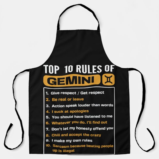 Tablier Top 10 Règles De Gemini, Gemini Facts Traits (Recto)