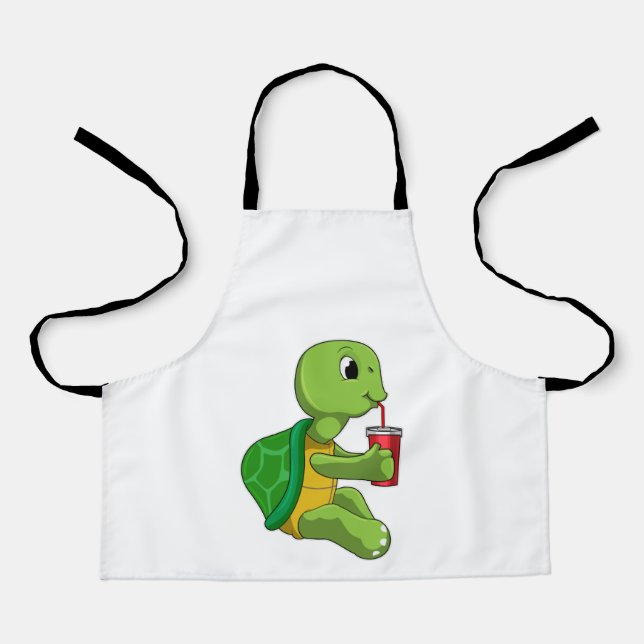 Tablier Tortue avec tasse à boire avec paille (Recto)