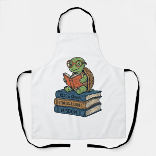 Tablier Tortue mignonne lisant sur des livres Vecteur vint