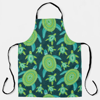 Tablier Tortues ornementales vertes : motif vintage.