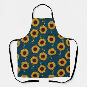 Tablier Tournesol Art Nouveau Rétro Fleurs Jaunes Rayures