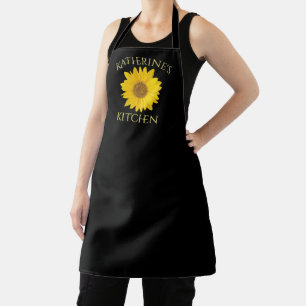 Tablier Tournesol jaune clair Nom personnalisé Noir