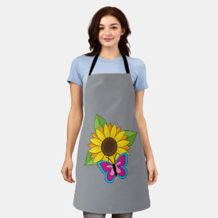 Tablier Tournesol jaune et papillon bleu rose