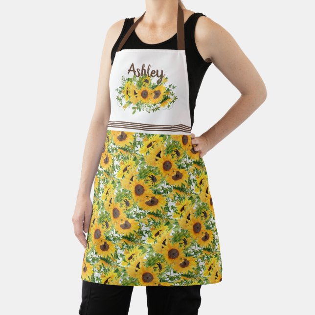 Tablier Tournesol jaune rustique personnalisé (Insitu)