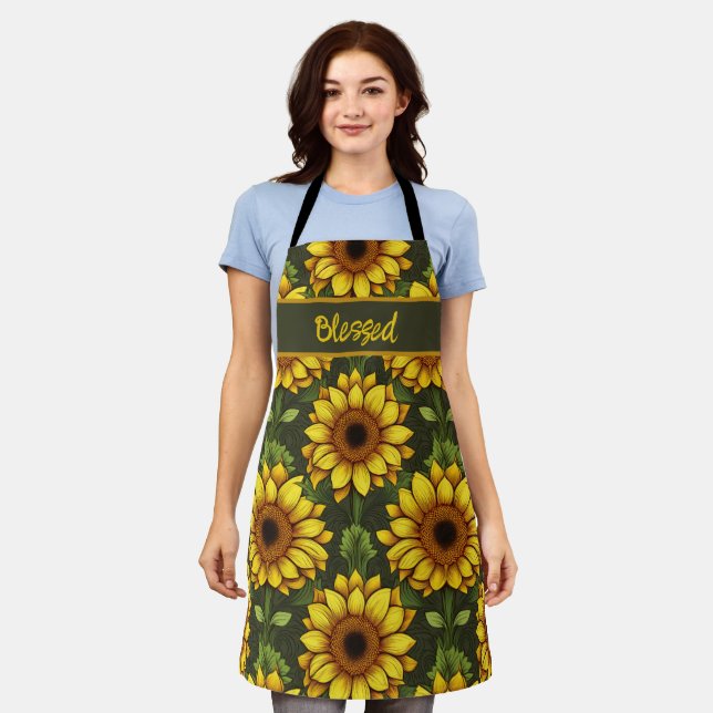 Tablier Tournesol orange jaune avec vert et Brown (Porté)