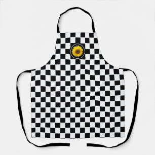 Tablier Tournesol sur fond à damier noir et blanc