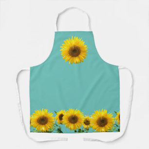 Tablier Tournesols sur turquoise sarcelle