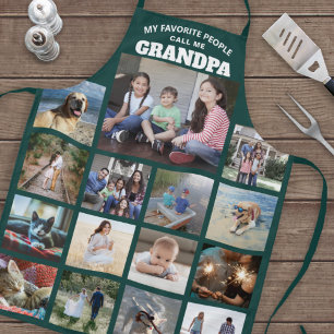 Tablier Tout Texte Famille Photo Collage Grand-père Vert B