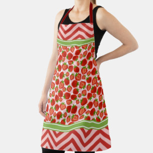 Tablier Tranches de fraises mignonnes pois et chevron roug