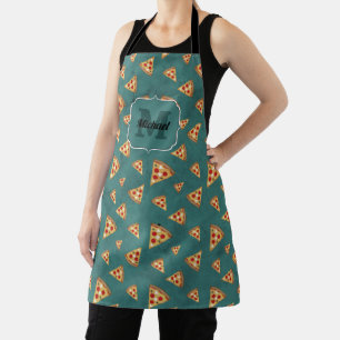 Tablier Tranches de pizza cool motif sarcelle vintage Mono