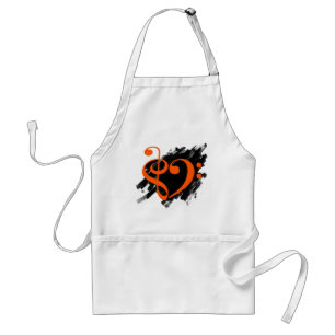 Tablier Treble et Bass Clef Coeur de musique Orange