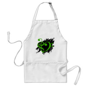 Tablier Treble et Bass Clef Musical Coeur Vert