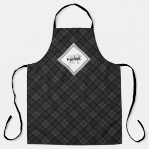 Tablier Trendy noir blanc tartan Personnaliser Monogramme