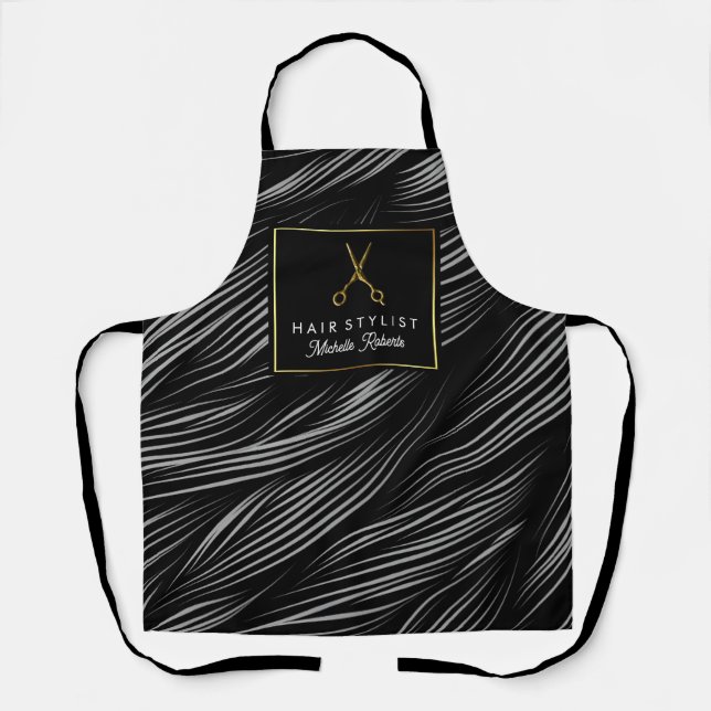 Tablier Trendy Personnalisé Ciseaux d'Or Coiffeur Salon no (Recto)