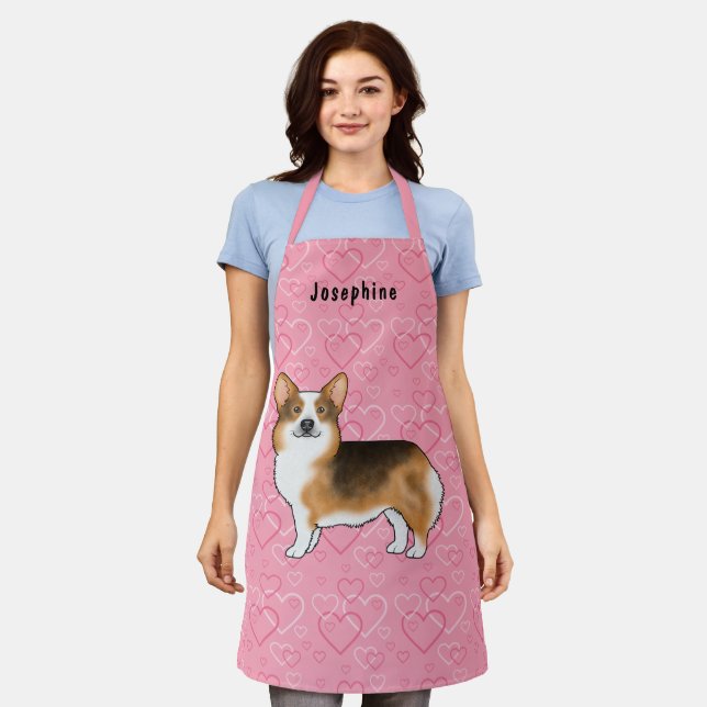 Tablier Tri en tête rouge Pembroke Welsh Corgi Coeurs rose (Porté)