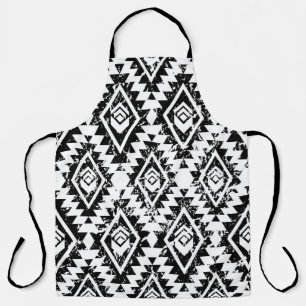Tablier Tribal Navajo : blanc noir géométrique.