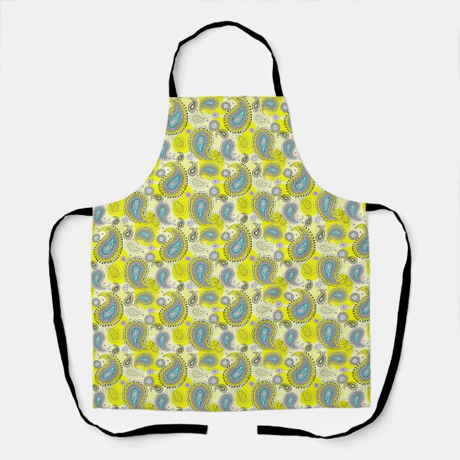 Tablier Tribal Paisley Motif Lemon Yellow Turquoise (Recto)