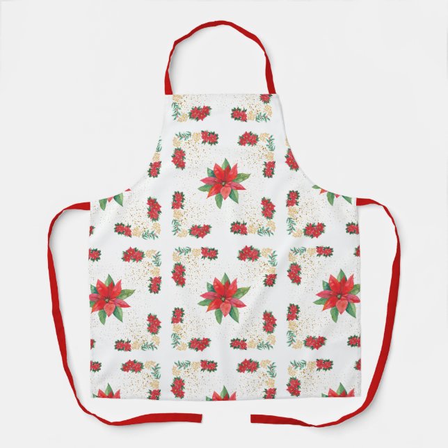 Tablier Trivet Christmas Holiday Red Poinsettia and Gold (Recto)