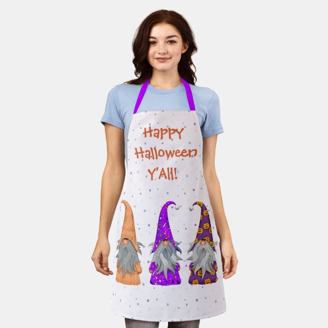 Tablier Trois Gnomes d'Halloween colorés (Porté)