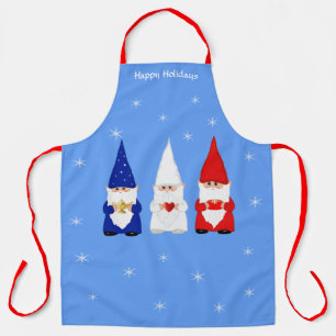 Tablier Trois lutins de Noël sur fond bleu clair