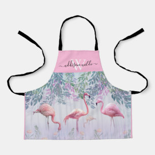 Tablier Tropical Cute Family Flamants roses Roses Aquarell