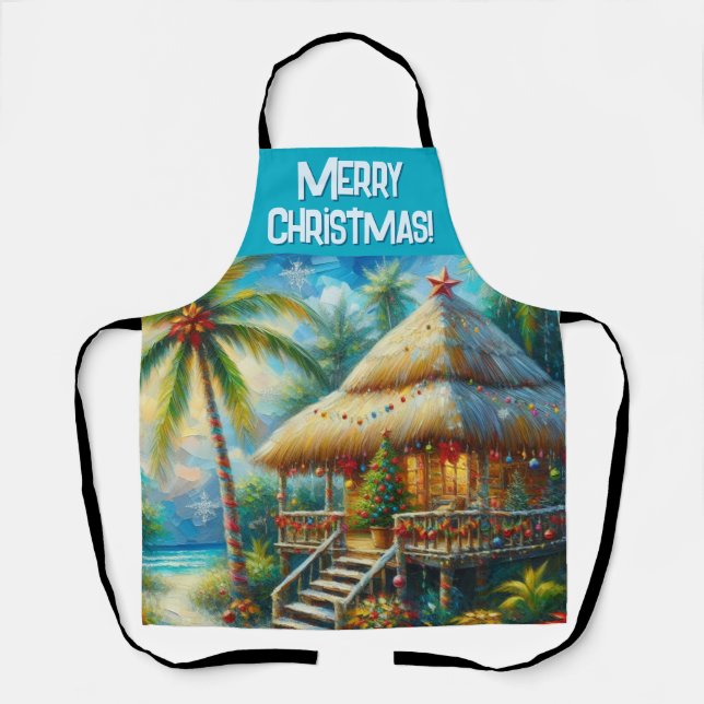 Tablier Tropical Hut Christmas Palm Tree Personalized (Recto)