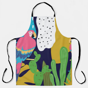 Tablier Tropical jungle leaves background with parrots. Su
