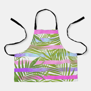 Tablier Tropical palm trees rodern pink violet stripes