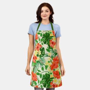 Tablier Tropical Rouge Jaune Fleurs Motif verdoyant