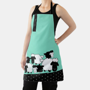 Tablier Troupeau de moutons noir et blanc personnalisé