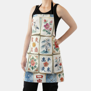 Tablier Tuiles de Mahjong Chinoiserie Fleurs Aquarelles Oi