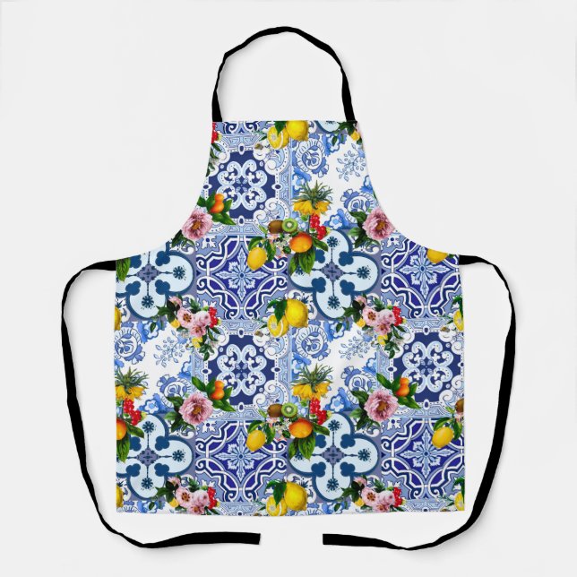 Tablier tuiles siciliennes, majolica, citrons, agrumes   (Recto)