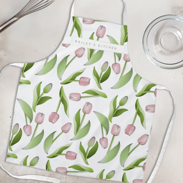 Tablier Tulipe rose moderne personnalisée (Créateur téléchargé)