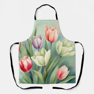 Tablier Tulipes colorées Aquarelle Romantique