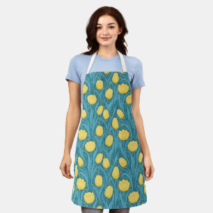 Tablier Tulipes en bleu et jaune