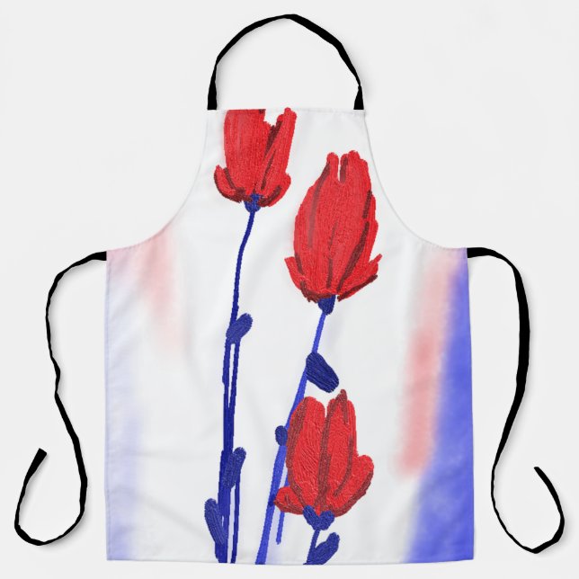 Tablier Tulipes rouges avec bleu (Recto)