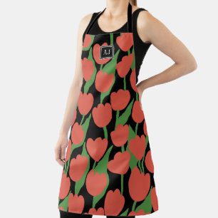 Tablier Tulipes rouges rétro, Apron personnalisé