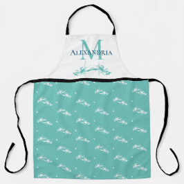 Tablier Turquoise Bleu Blanc Monogramme Nom Motif homard
