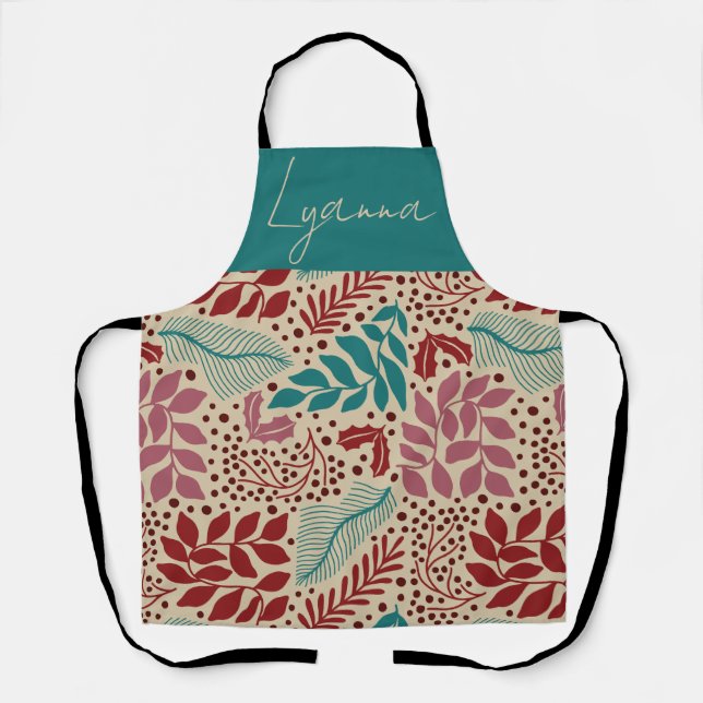 Tablier Turquoise bleu floral motif rétro Cosy Noël (Recto)