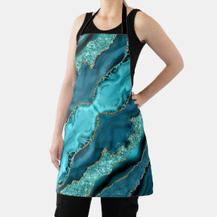 Tablier Turquoise Blue Gold Parties scintillant marbre Tur