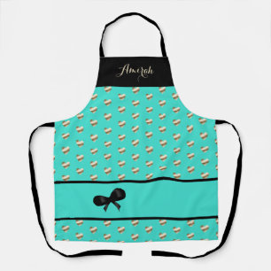 Tablier Turquoise clair avec Gold Hearts Kitchen Apron