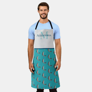 Tablier Turquoise Nom du monogramme motif de truites