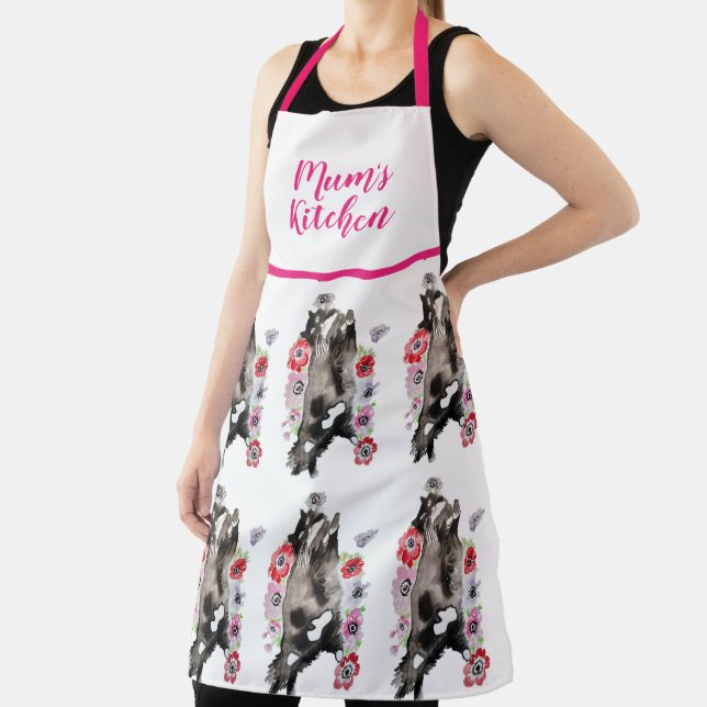 Tablier Tuxedo Chat Noir Blanc Funny Cute Chats Floral (Insitu)