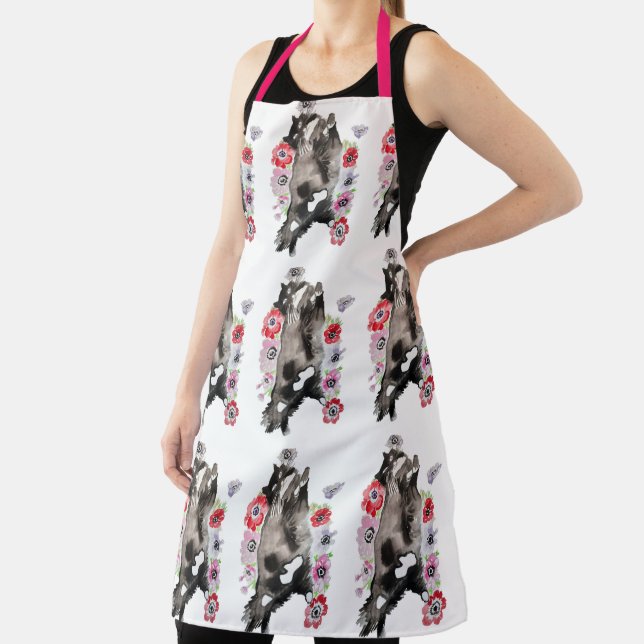 Tablier Tuxedo Chat Noir Blanc Funny Cute Chats Floral Apr (Insitu)