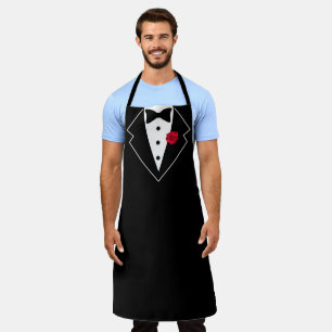 Tablier Tuxedo noir et blanc avec Fleur rouge en Lapon
