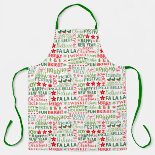 Tablier Typographie de Noël rouge et vert sans couture