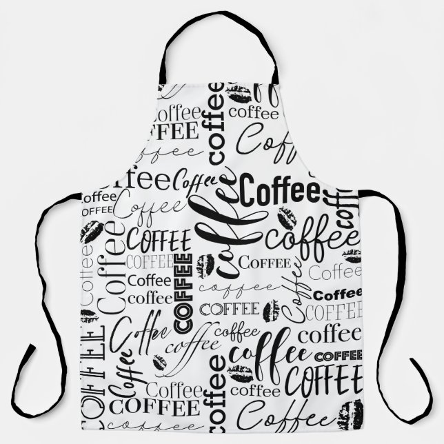 Tablier Typographie noir et blanc Conception de café (Recto)